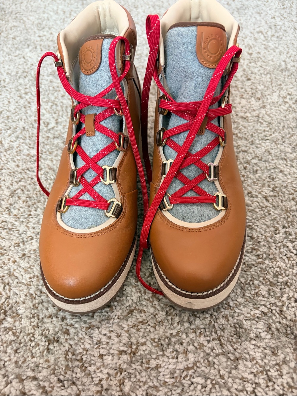 Cole Haan Tan Leather Lace-Up Boots with Red Laces